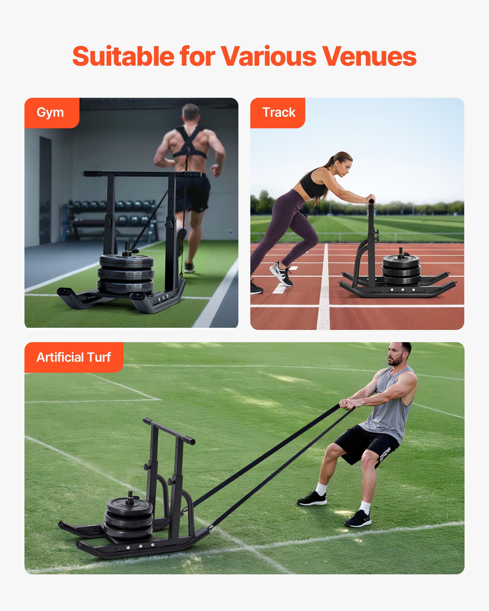 VEVOR Slitta con Pesi, per Dischi da 25 e 51 mm Slitte per Allenamento Fitness per Migliorare Velocità negli Esercizi Atletici, Attrezzatura per Allenamento con Maniglia Regolabile in Altezza, Nero