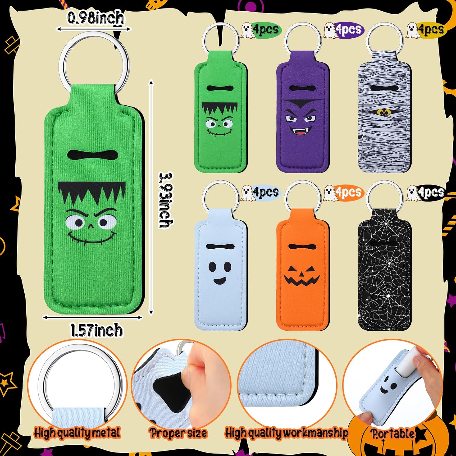 Kenning 24 Pcs Halloween Lip Balm Holder Keychain Party Favor Gift
