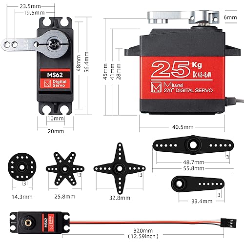 Miniatura 6 de Miuzei - Servomotor RC de alto par de torsión de 55.1 lbs, servomotor impermeable compatible con automóvil RC 18, 110, 112, dirección de engranajes