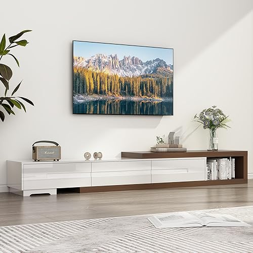 Miniatura 6 de Soporte de TV extensible, moderno centro de entretenimiento para TV de hasta 120 pulgadas, consola multimedia de TV reversible de madera con 3