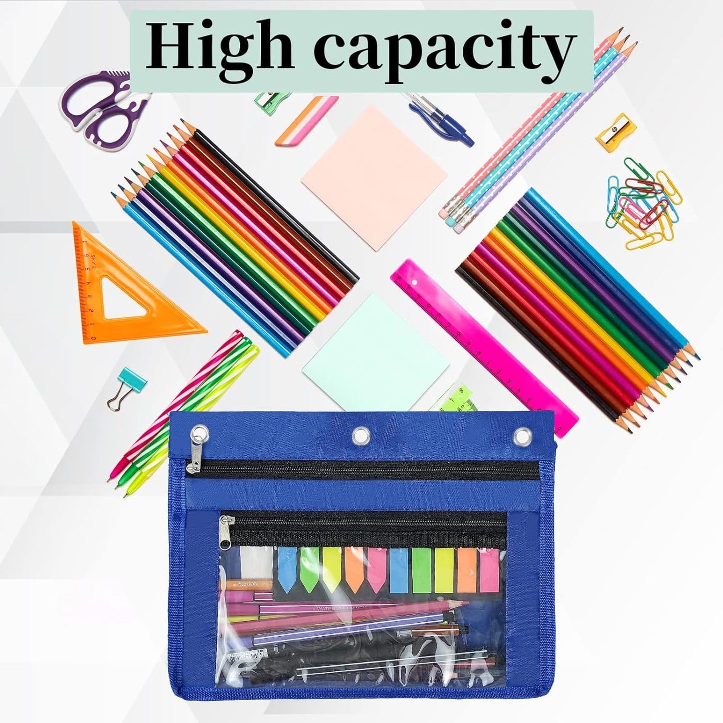 YoeeJob Estuche expandible de 1 pulgada para carpeta de 3 anillos, paquete de 18 bolsas de lápices de gran capacidad con cremallera, estuche transparente de tres anillos, adecuado para la escuela y la