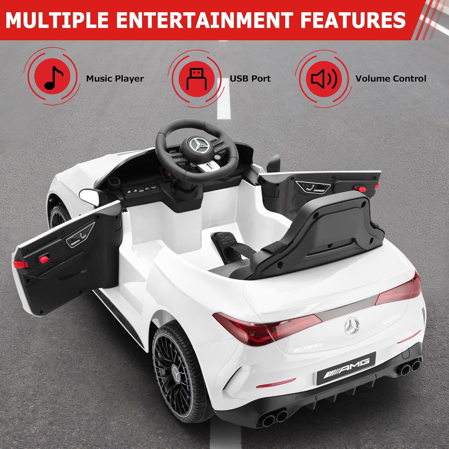 Licensed Mercedes-Benz Kids Electric Car by TOBBI, Toddlers Ride On Toy, Battey-Powered Vehicle with Parental Remote Control/Soft Start/3 Speeds/Horn & LED for Children Ages 3-6 Years-White