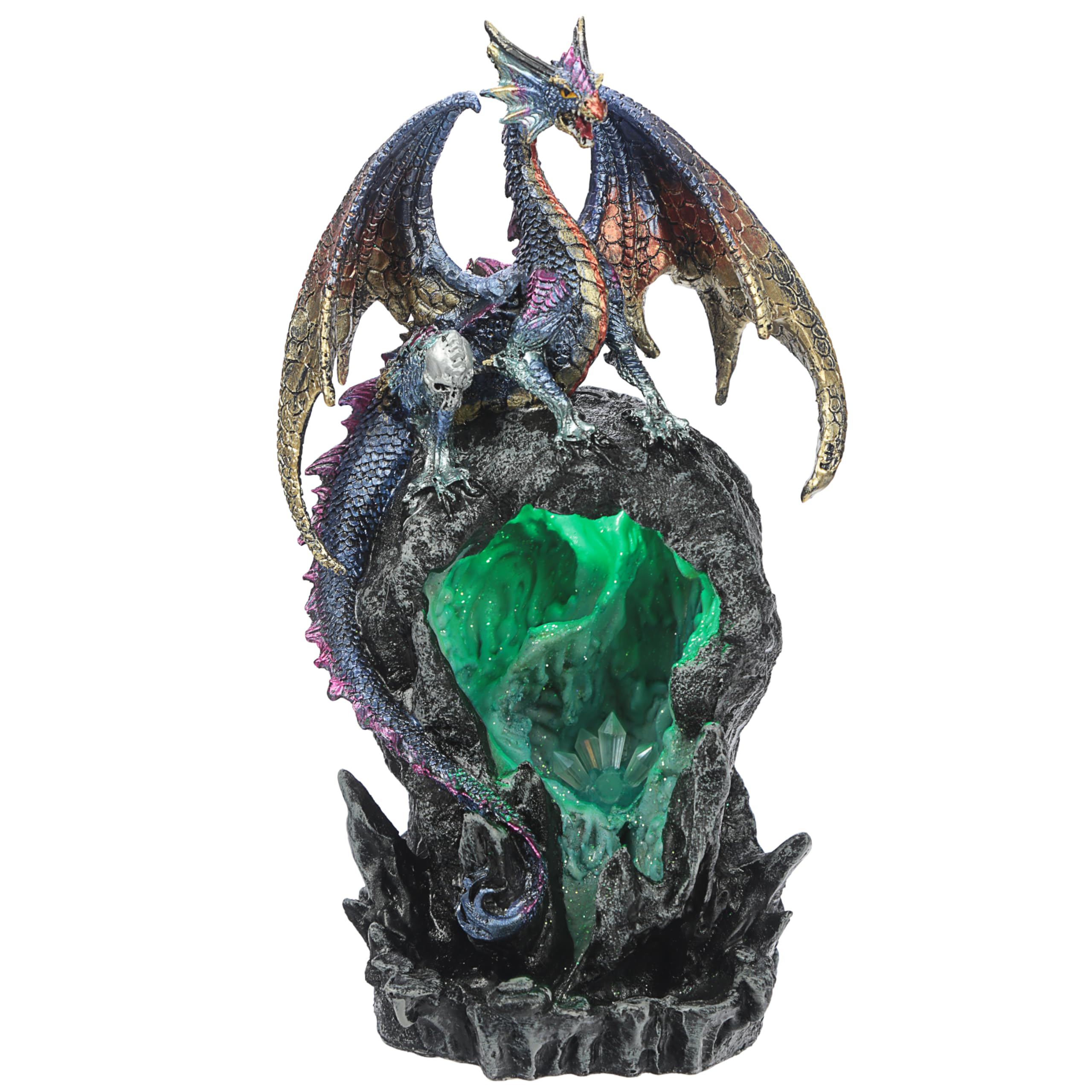 Puckator LED Ice Dragon Dark Legends Resin Backflow Waterfall Incense Holder, Home Aromatherapy Ornament Decor, 6 Free Backflow Cones, Height 28cm Width 15.5cm Depth 13cm, Multi