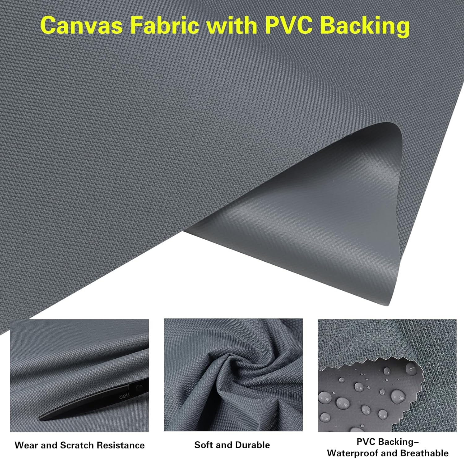5Yard(180"×60") Marine Waterproof Canvas Fabric 600 Denier Outdoor/Indoor Awning Fabric Anti-UV Blocks Heat, Reduce Glare for Boat Tent Shading Cushion, Grey