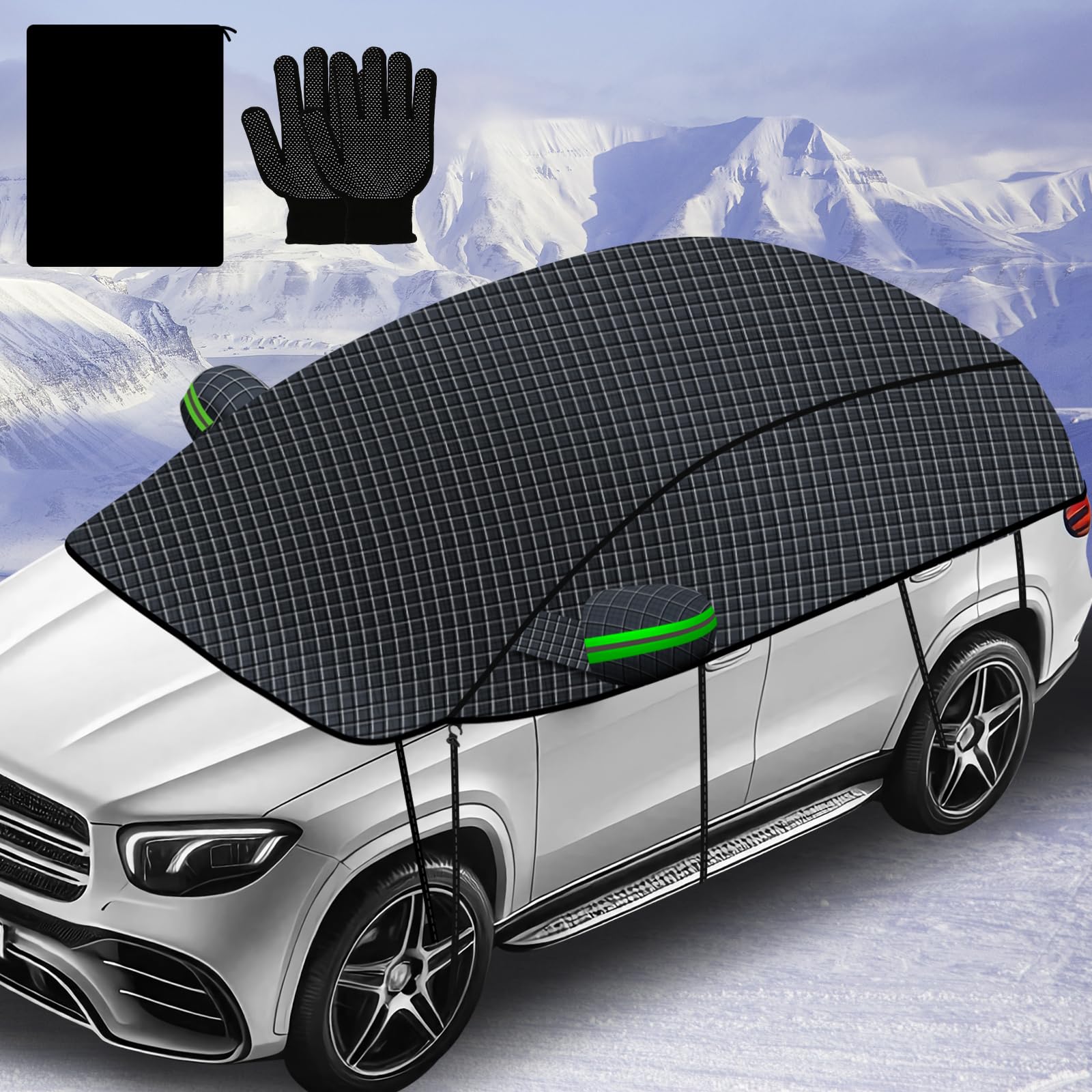 COFSODI Half Car Cover for Windshield Sun Shade, 157 Inch Car Necessities Accessories Fits SUV and Sedan, Shields from Heat Snow and Sunlight, Ideal for Outdoor Parking and Interior Protection