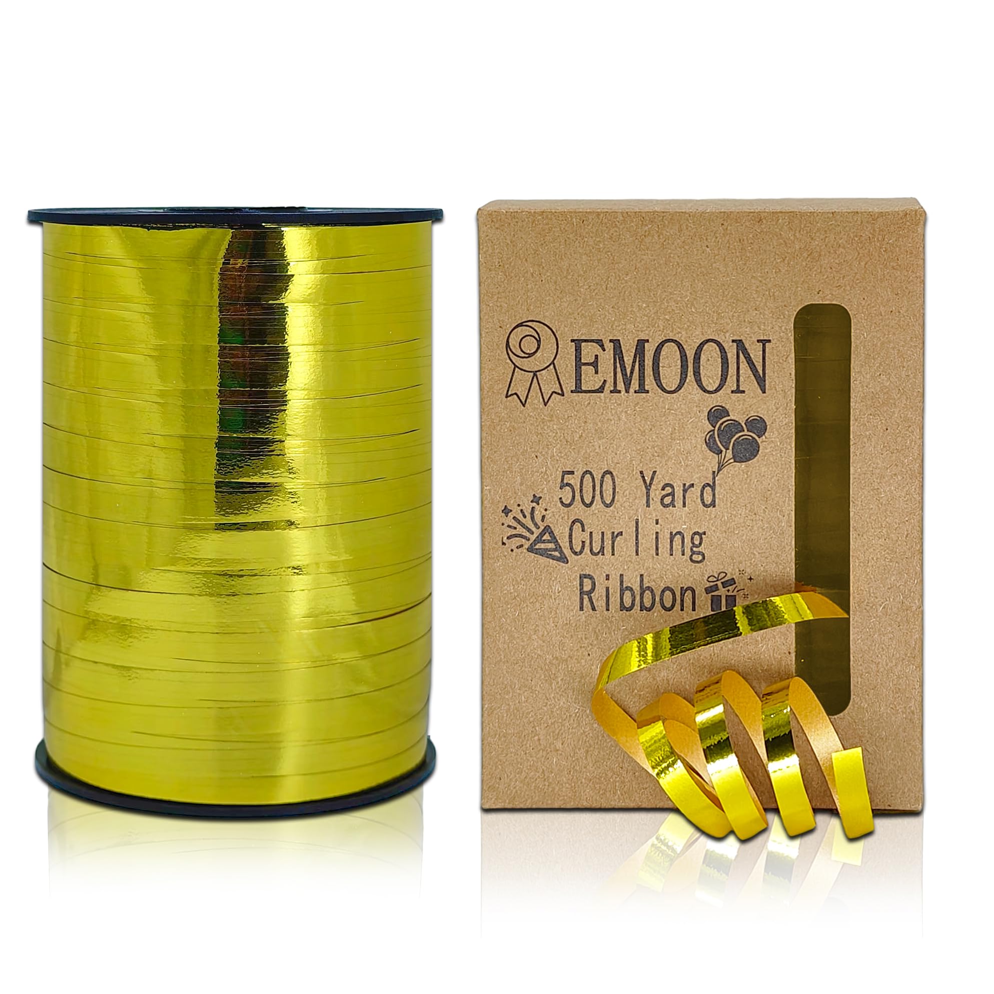 EMOON500 Yards 3/16in（5mm） Wide Christmas Crimped Metallic Curling Ribbon Perfect for Gift Wrapping, Birthday Parties, Baby Showers, Gift Baskets and Decorating Balloons (Gold)