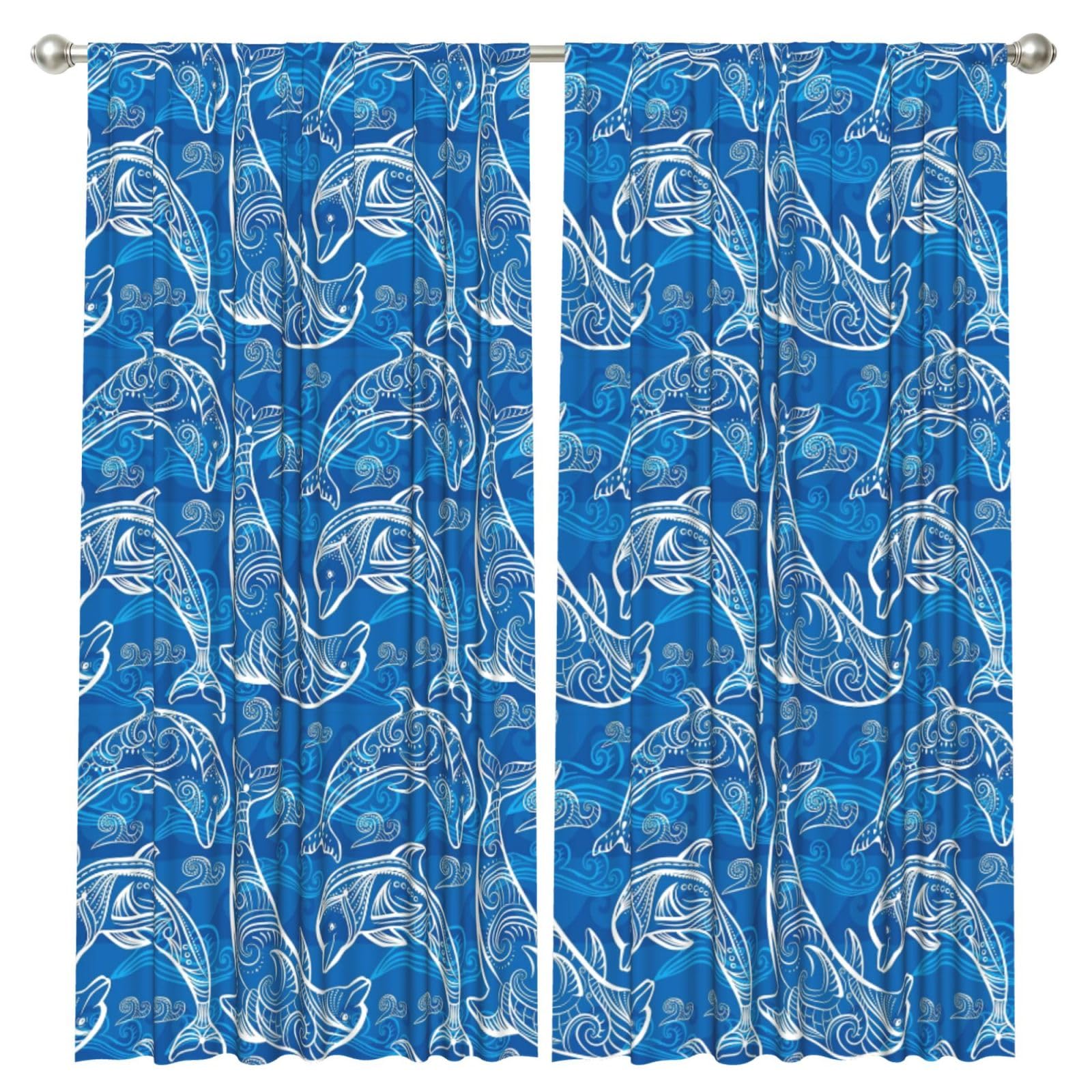 InOmak Magical Dolphin, 2 Panels Window Curtains 52 x 84 Inch Blackout Curtains for Living Room Bedroom