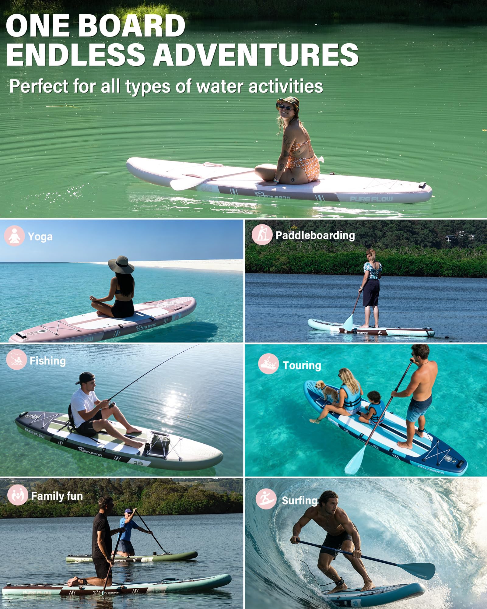 TIGERXBANG Tabla Paddle Surf Hinchable con Asiento, 335x86x15cm Stand Up Paddle Board para Adultos/niños, Kit Completo de Surf ISUP, Rosa