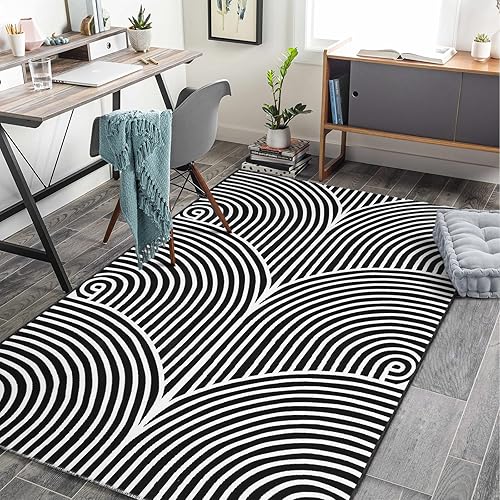 Miniatura 8 de Tiffasea Alfombra para Exteriores 4'x6' Lavable Alfombra Pequeña para Exteriores Alfombras para Porche Alfombra de Área Negra y Blanca Alfombras de