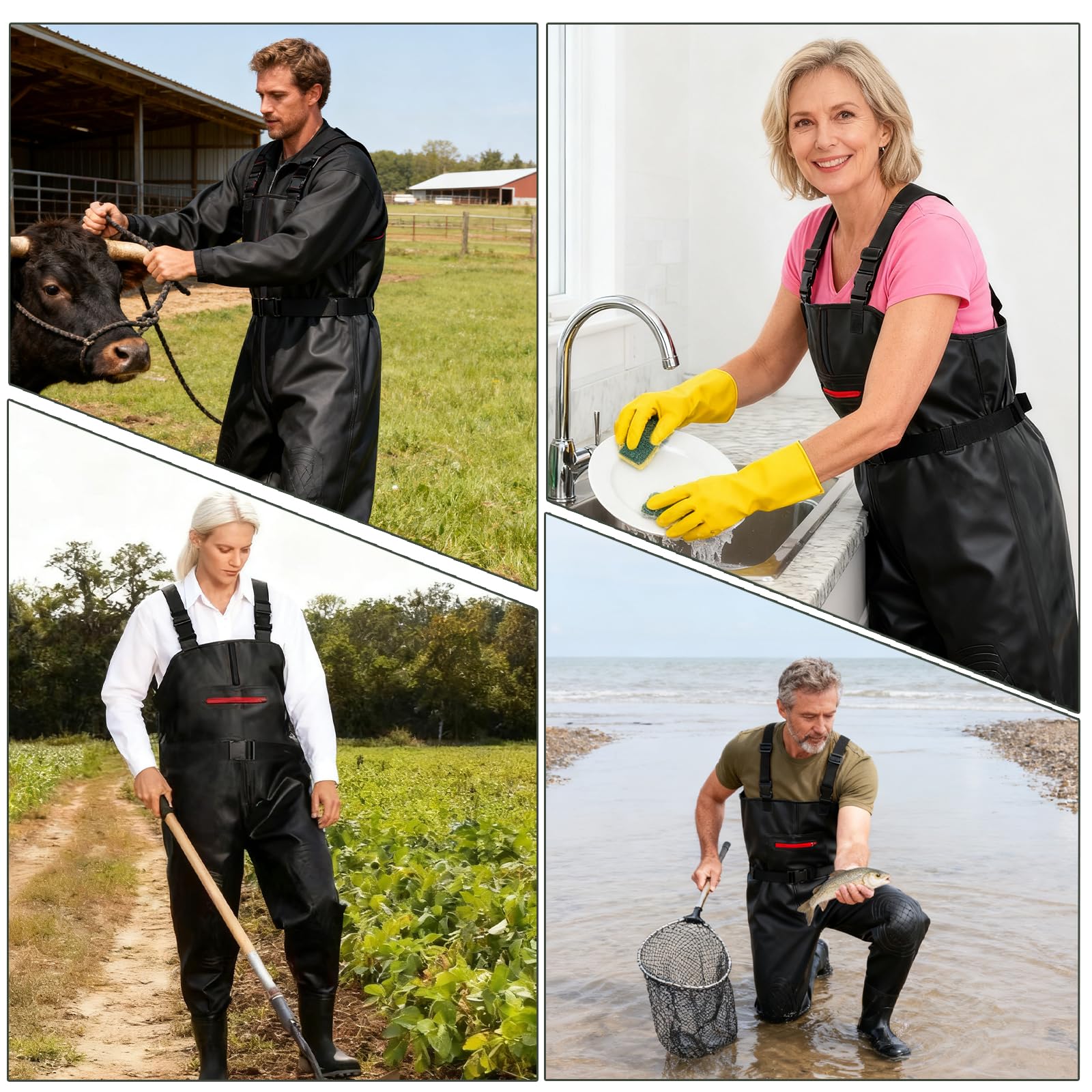 Wathose Herren wasserdicht Anglerhose, Verstärkte PVC-Anglerbekleidung mit Anti-Rutsch-Sohle Gr. 43-46, fällt klein aus bitte größer bestellen, Verstellbare Schulterträger, Angeln, Farmarbeit, Outdoor
