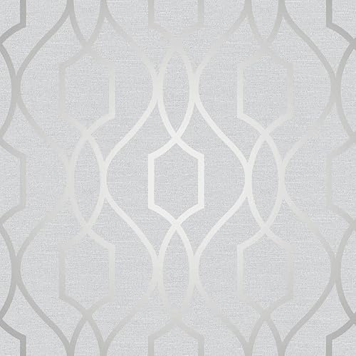 Fine Decor FD41995 UK Apex Trellis Sidewall Wallpaper, Stone/Silver,Roll (10.05 x 0.52m Approx.)