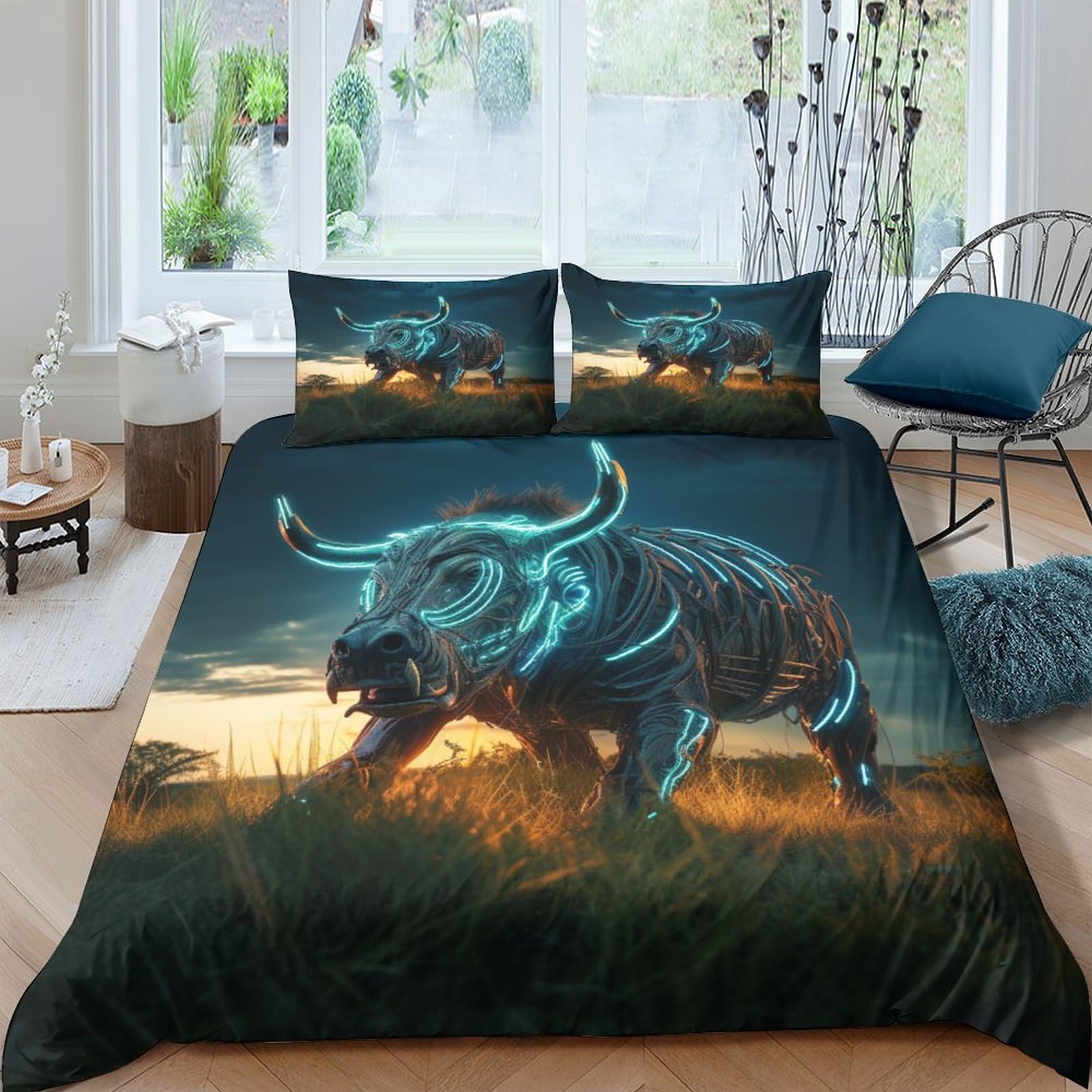 Housse de couette 3D porcs parure de lit microfibre respirante 200x200cm lit double
