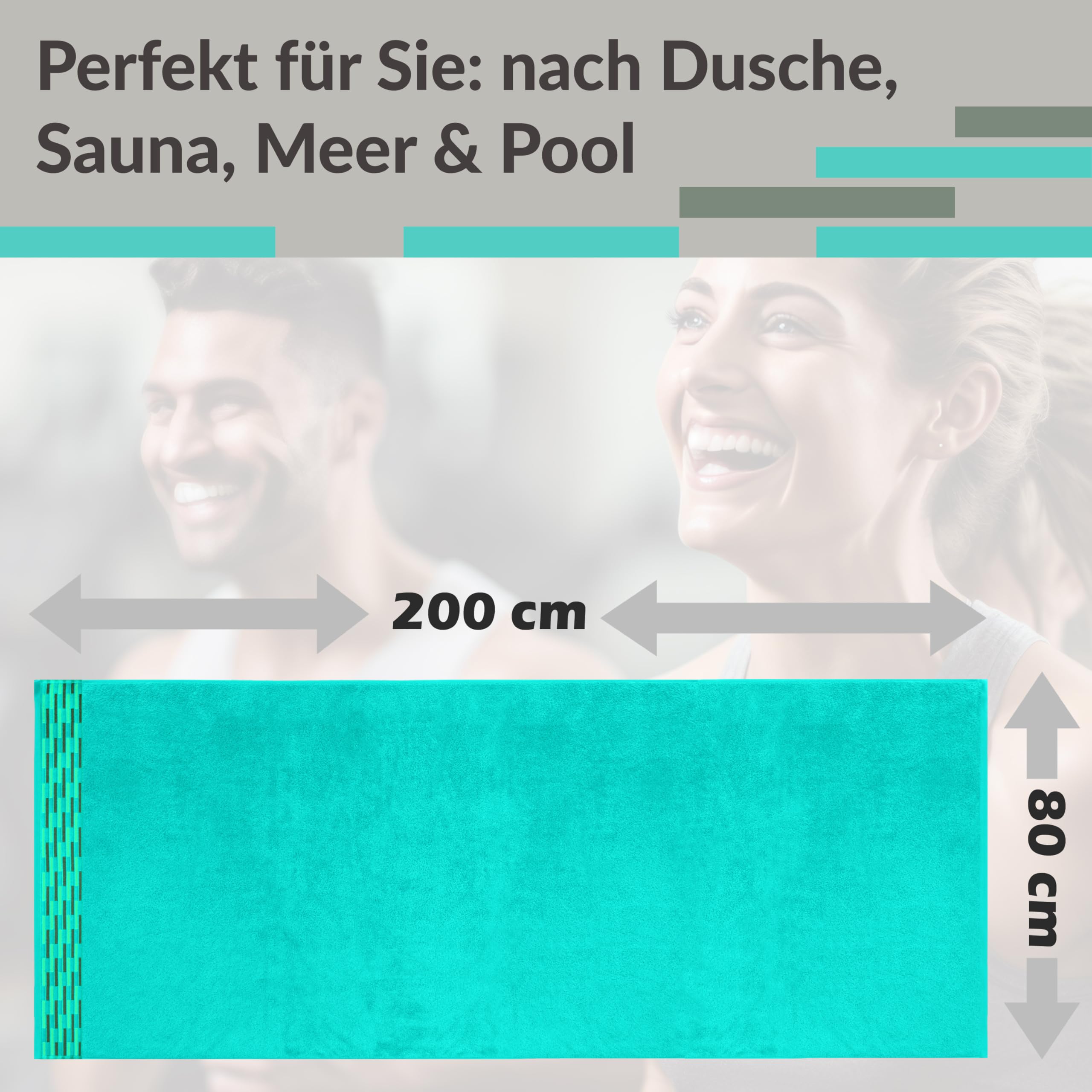 Lashuma Saunahandtuch 80x200 cm Dame Türkis – Meer, Lugano Handtuch groß, weich und flauschig