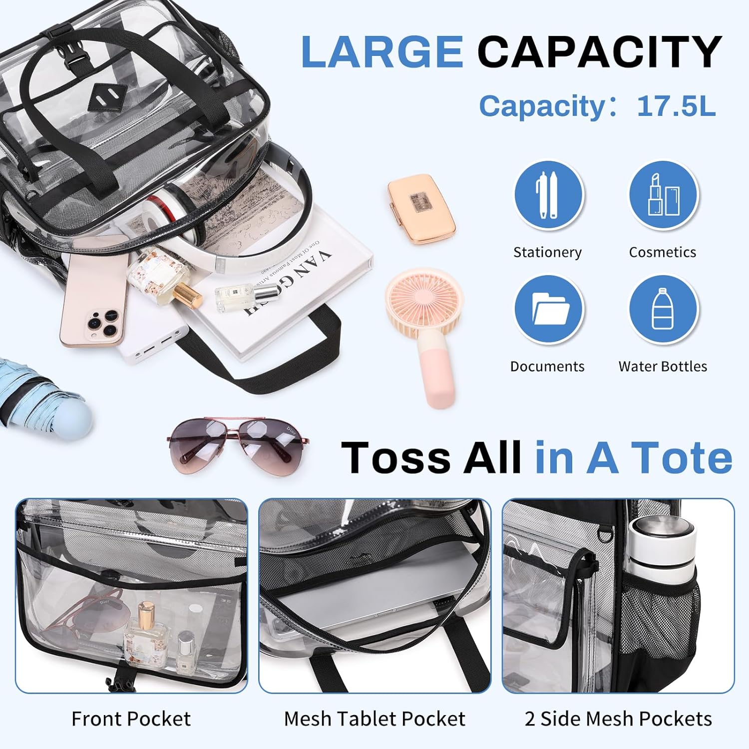 MOONBABY Clear Bag for Stadium Events, Clear Transparent Tote Bag with Detachable Strap for Sports, Concert, Work,Travel - Image 5