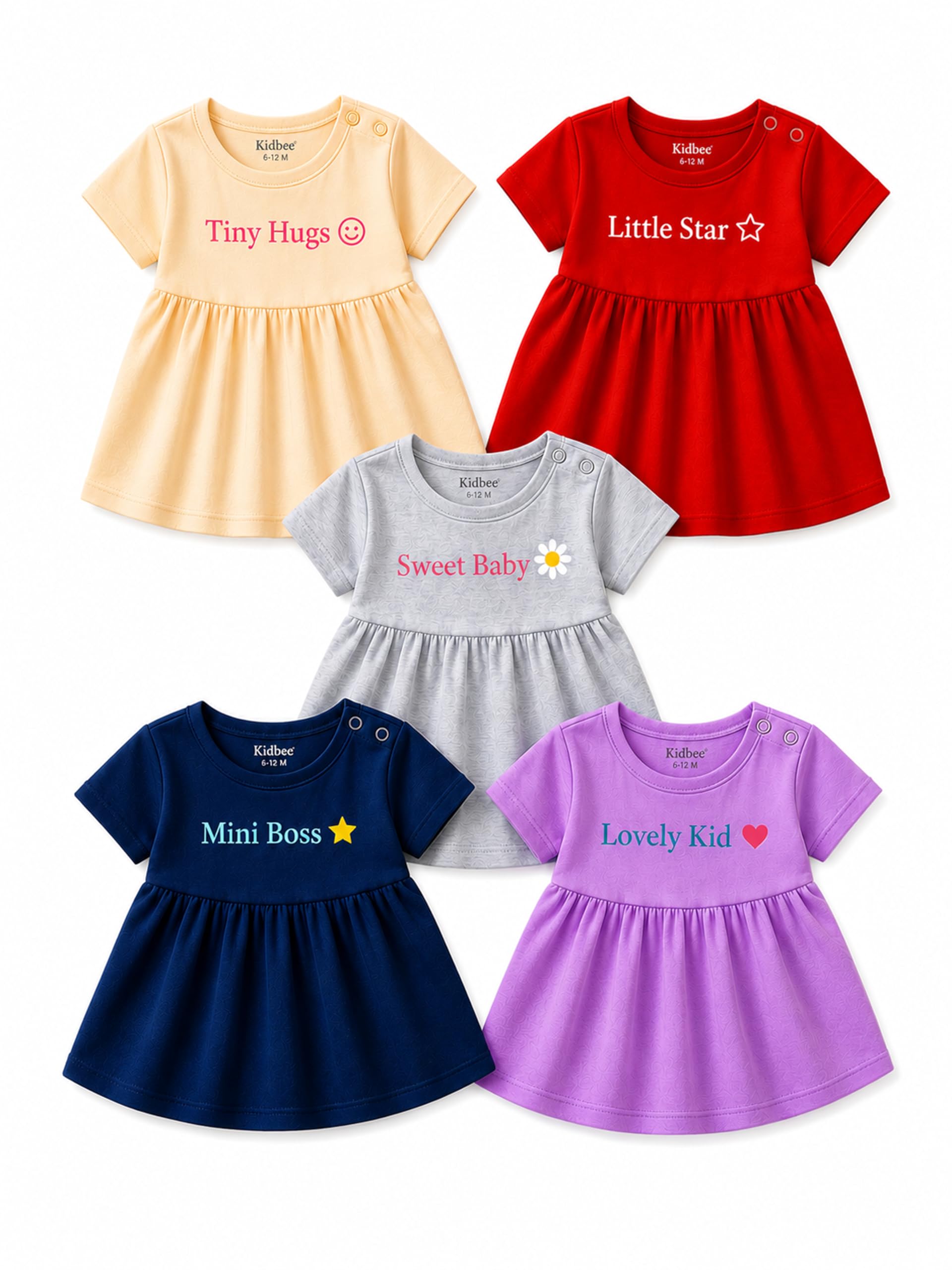 kidbee Baby Girls A-Line Dress Combo Pack of 5 | Printed Cotton Blend Frocks | Multicolor | Newborn, Infant & Toddler-picture-7