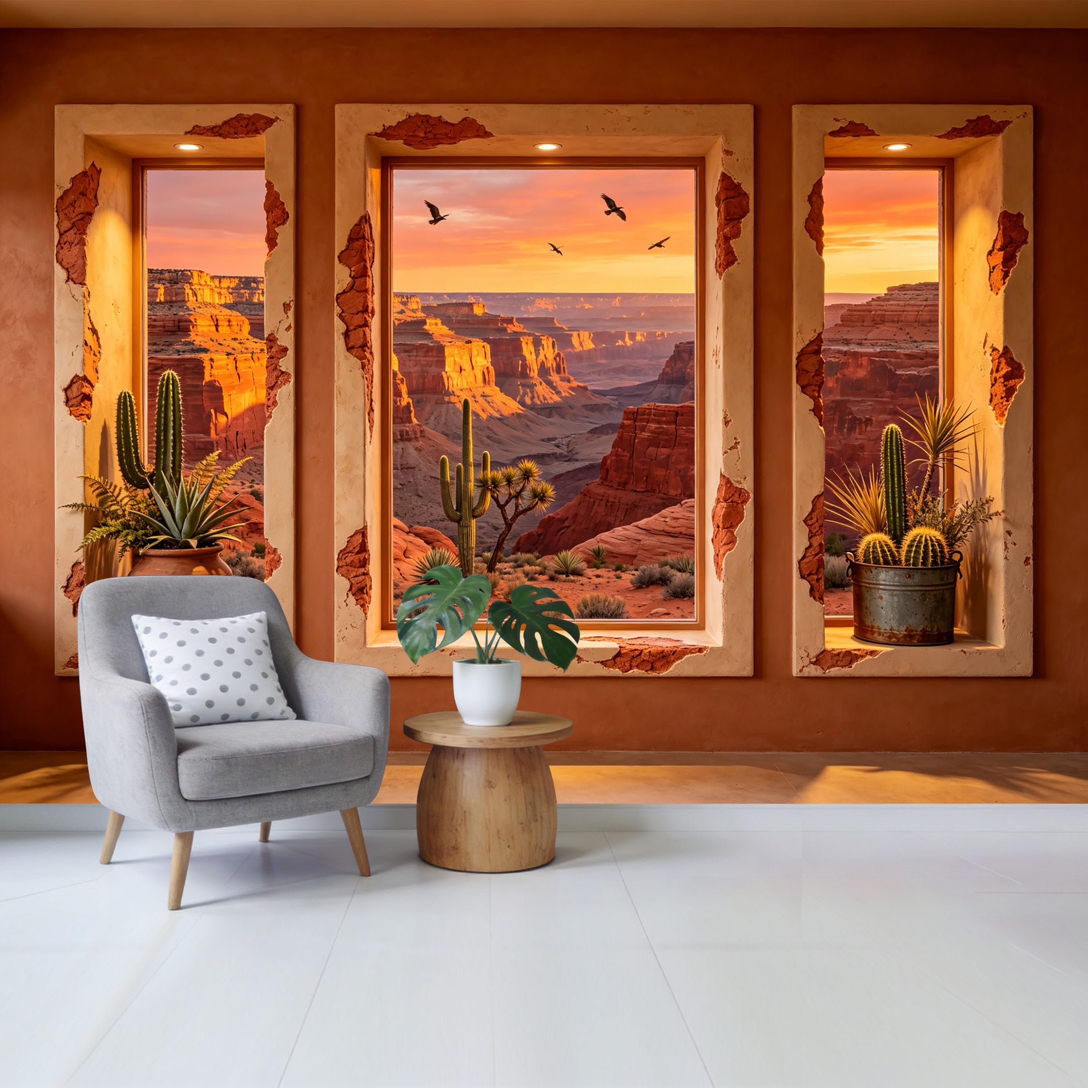 Removable Self Adhesive Fabric Mural， 3D Canyon Desert Landscape Custom Size Wall Covering， UV Protected Waterproof Washable Wall Decor for Living Room Bedroom Bathroom
