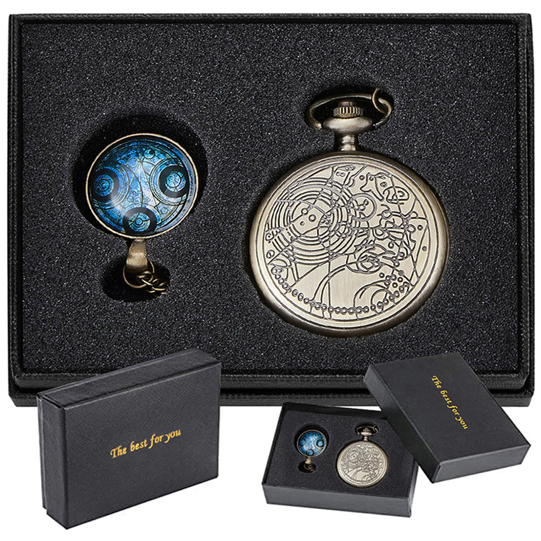 Tiong Nostalgia Retro Quartz Pocket Watch with Necklace Chain Blue Pendant & Gift Box (Blue)