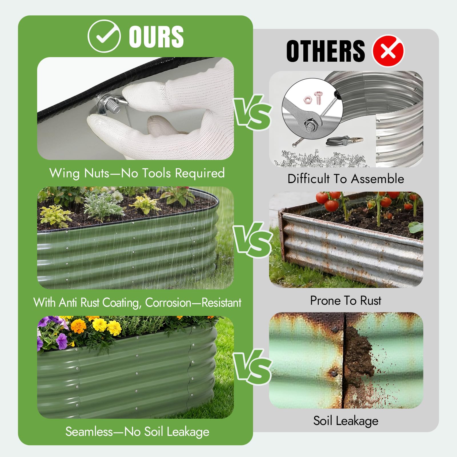 INNO STAGE Jardinière surélevée zinguée pour l'extérieur, jardinières pour jardinage, bac à plantes en métal, jardinière en acier, kit avec gants pour légumes, fleurs, herbes