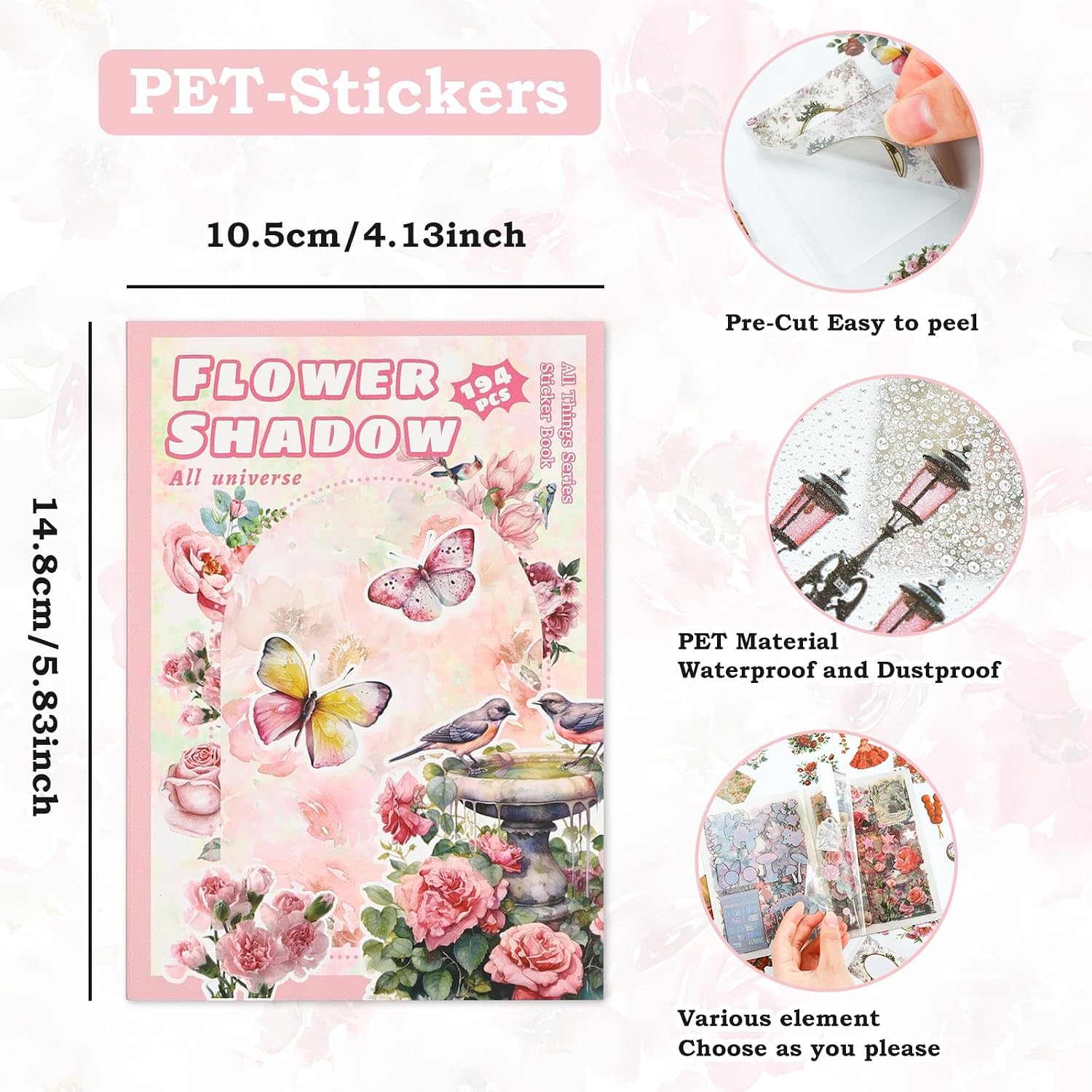 Vintage Scrapbook Stickers, 20 Sheet Vintage Flower Sticker for Scrapbooking, journaling DIY Crafts Laptops，Card Making, Ephemera Pre Cut (Pink Flower Shadow) image 4