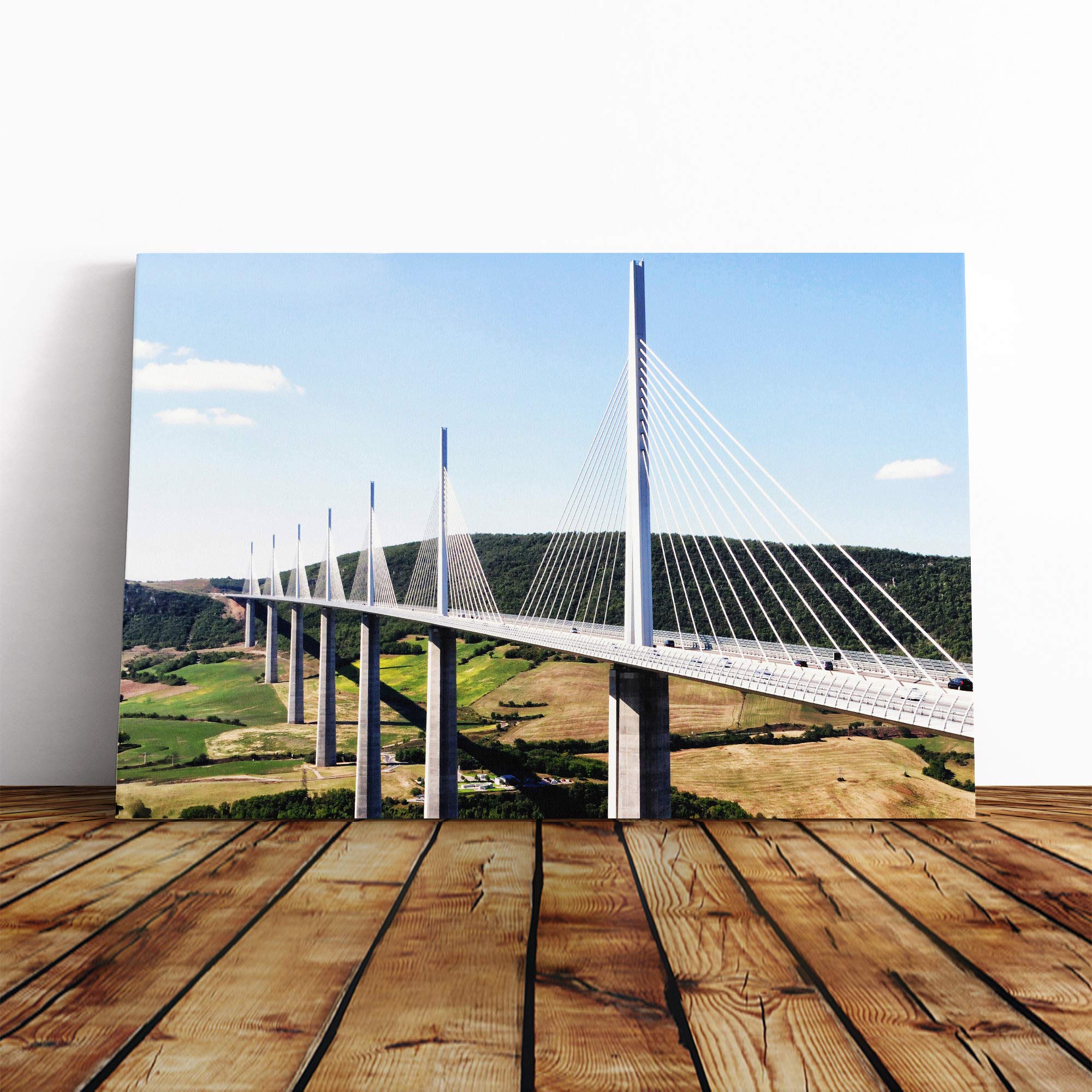 Millau Bridge France Landscape (2) Canvas Print | Gallery Wrapped 30mm Frame Wall Art | 24x16 inches | Ready to Hang | Modern Landscape Picture | Living Room Bedroom Lounge Office