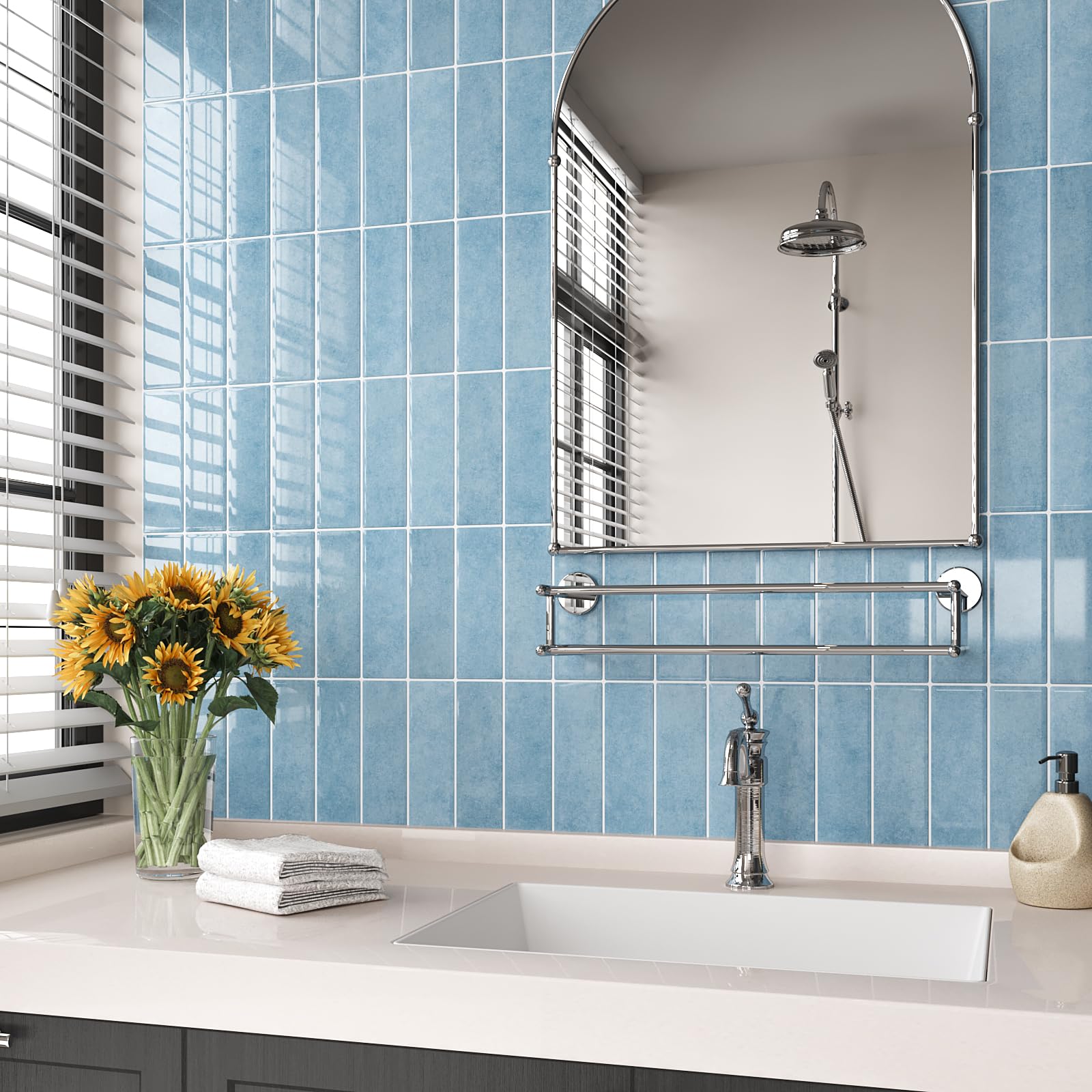 VEELIKE Azulejos Adhesivos Cocina Azules 3D Baldosas Adhesivas Pared Trasera Cocina Vinilos Baño Azulejos Papel Adhesivo para Baldosas Vinilo Cocina Pared Azulejos Impermeable 30.5cm×30.5cm 6 Piezas