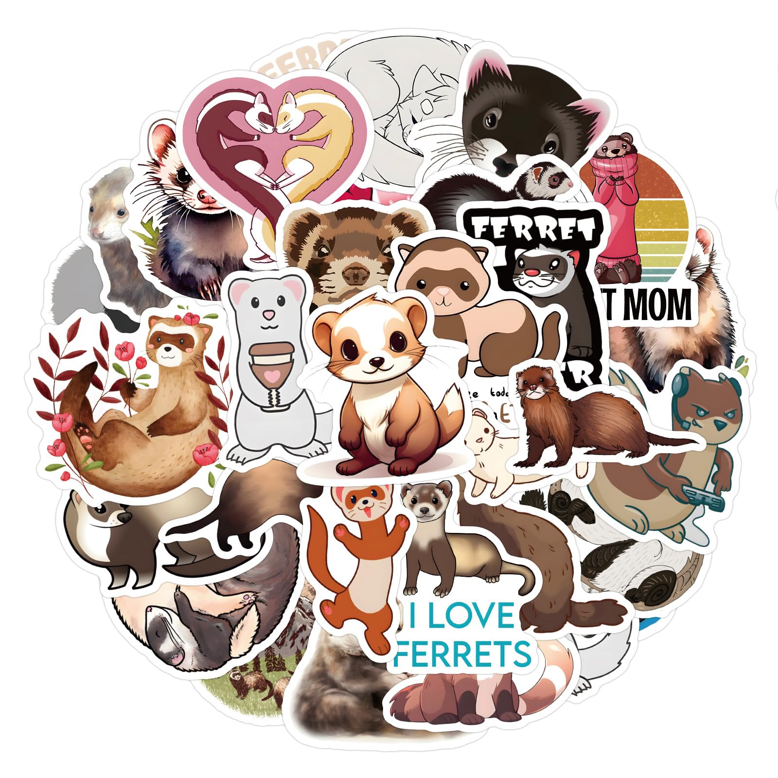 100Pcs Ferret Stickers Laptop Car Scrapbook Phone Skateboard Suitcase Luggage Bike Ferret Vinyl Waterproof Aesthetic Personalised Stickers for Teens Boys Girls Adults