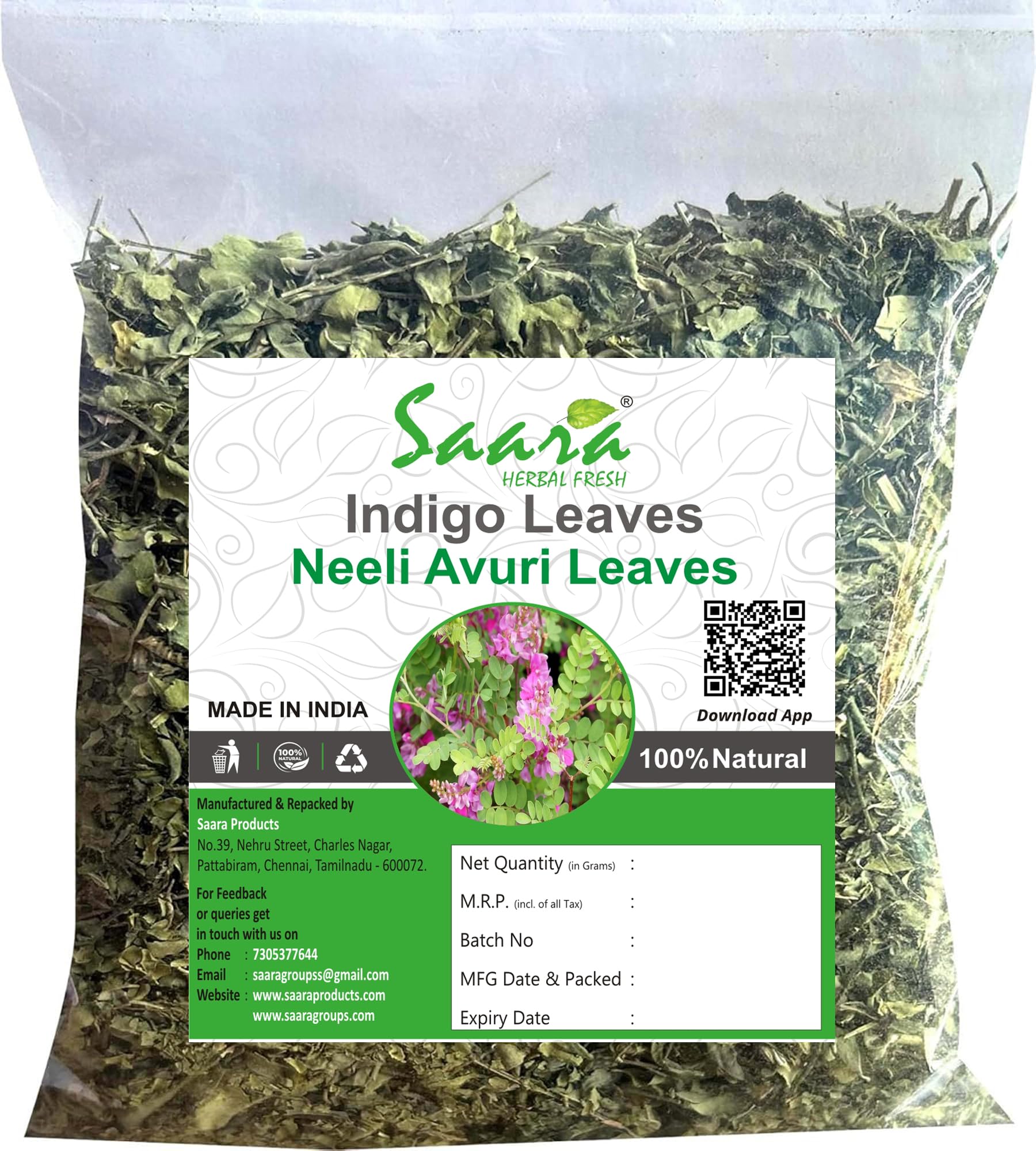 Saara HERBAL FRESH Indigo Leaves, 200g, Smooth & Shiny Hair, Neeli Avuri, Avuri Leaf, Henna Leaves For Natural Hair Colour (Pack of 2 X 100g)-image-8