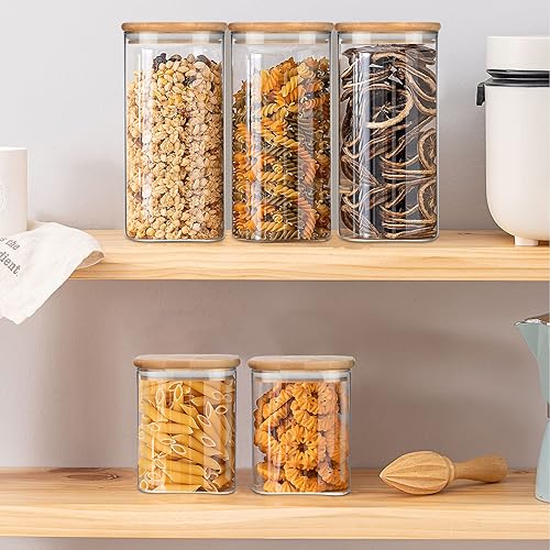 Miniatura 7 de Recipientes de vidrio con tapa, tarro de almacenamiento de espaguetis de vidrio con tapas de bambú, tarros de vidrio transparente con tapas, paquete