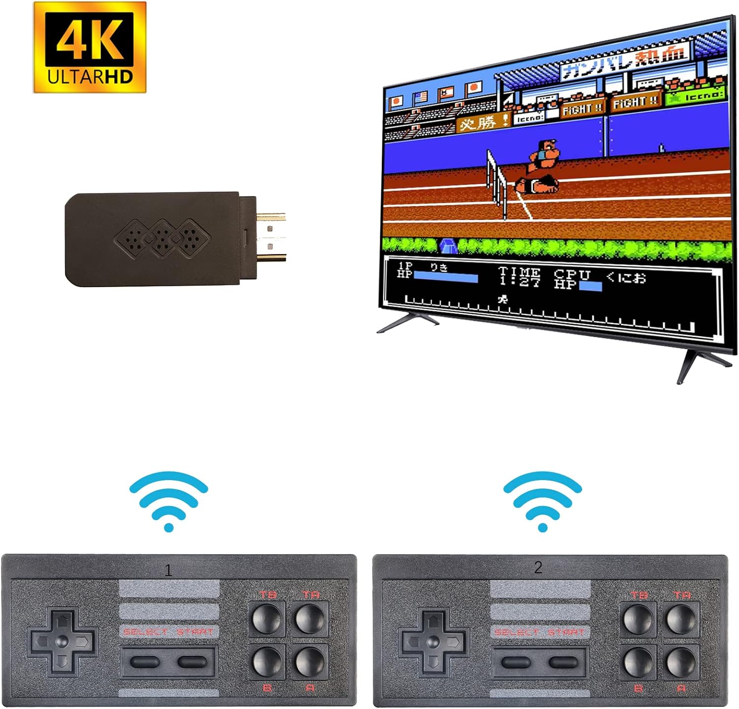 Anyando Wireless Retro Game Console, Plug and Play Video Game Stick Built in 10000+ Games,9 Classic Emulators, 4K High Definition HDMI Output for TV with Dual 2.4G Wireless Controllers : Video Games