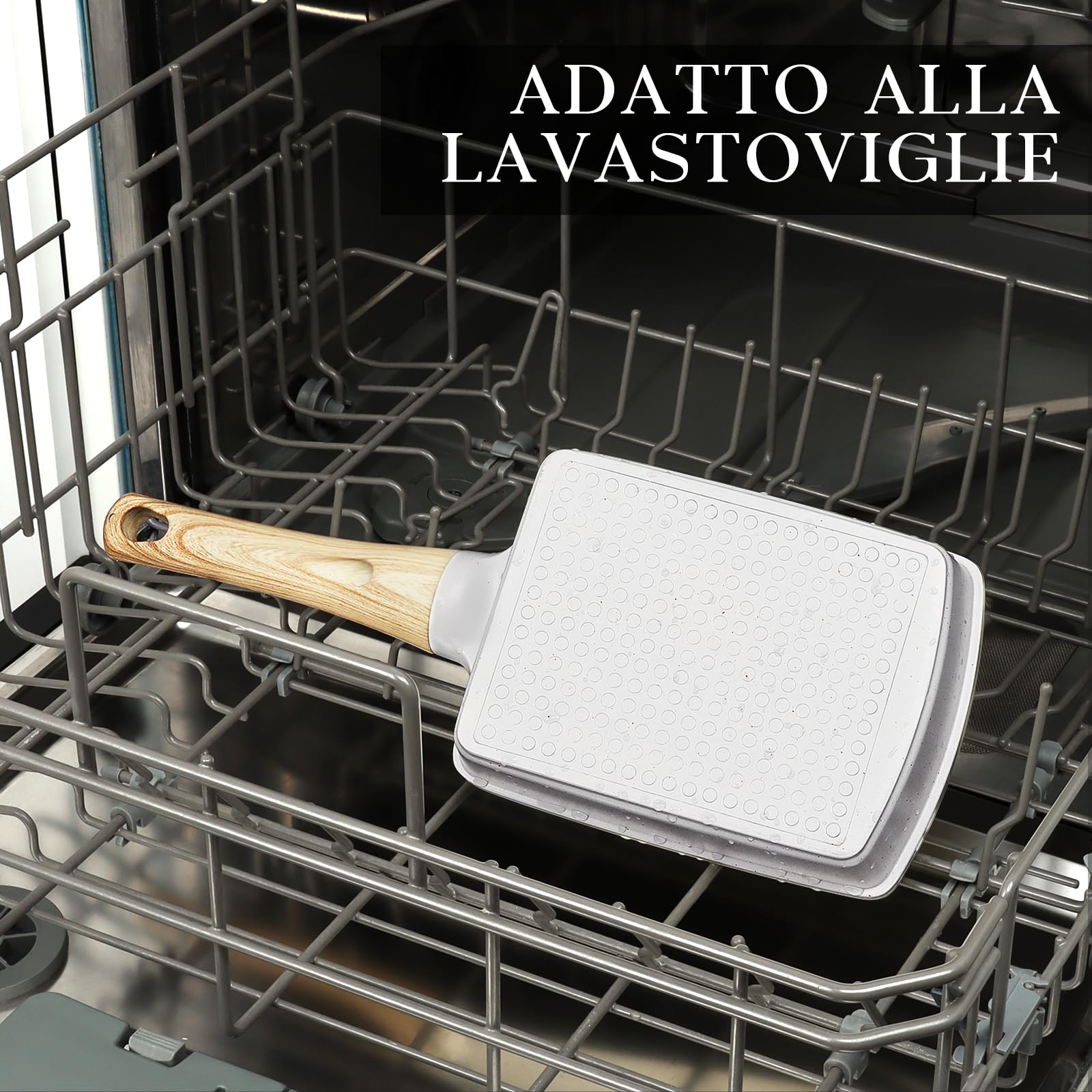 GiPP Padella per frittate antiaderente, padella per colazione a 3/4 fori, frittata giapponese Tamago-yaki, frittata antiaderente in granito, senza PFOS/PFOA (Bianco, tamagoyaki)
