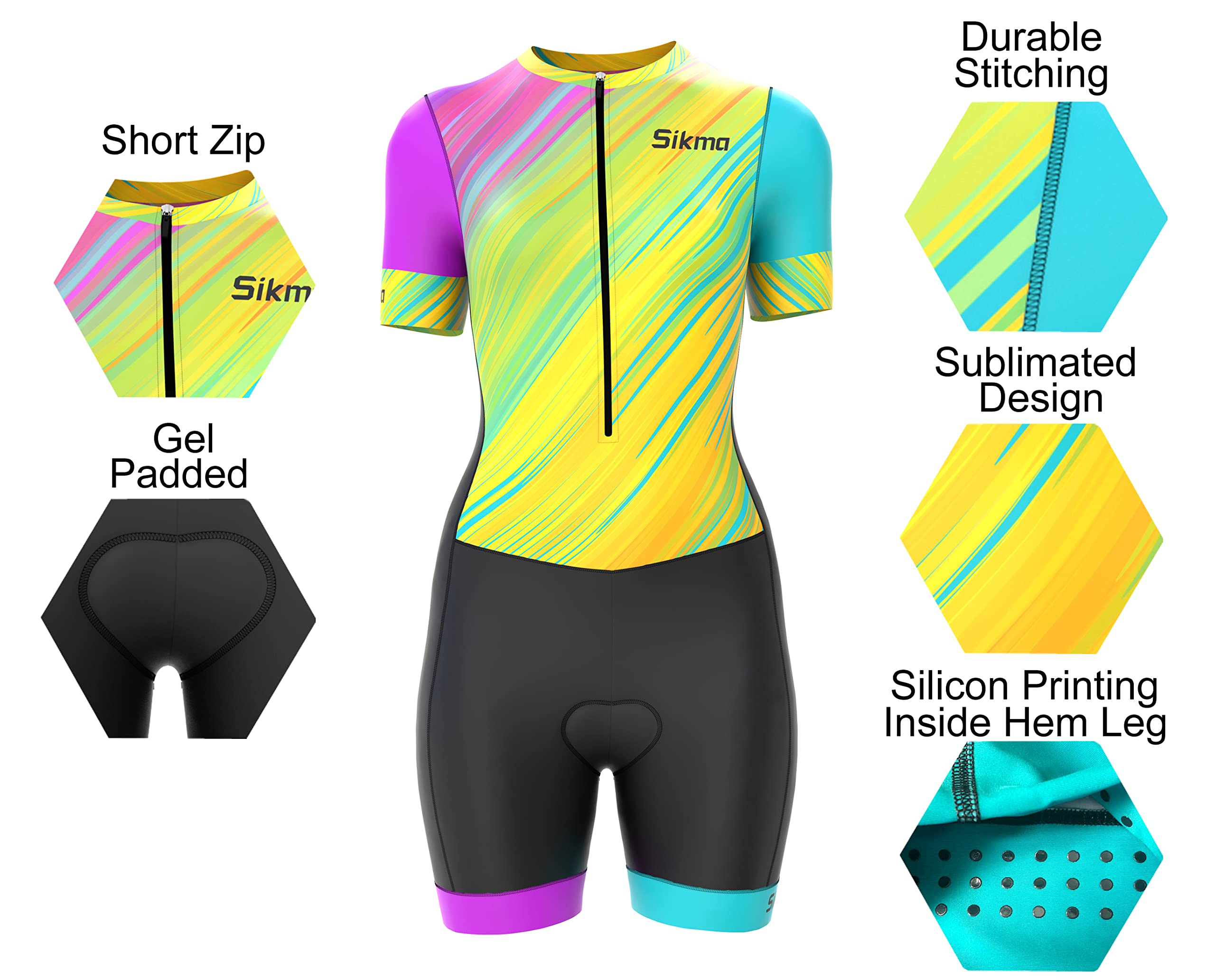 Ladies Cycling Skinsuit Women Padded One Piece Trisuit Bike Top Short Sublimated Design bib Short