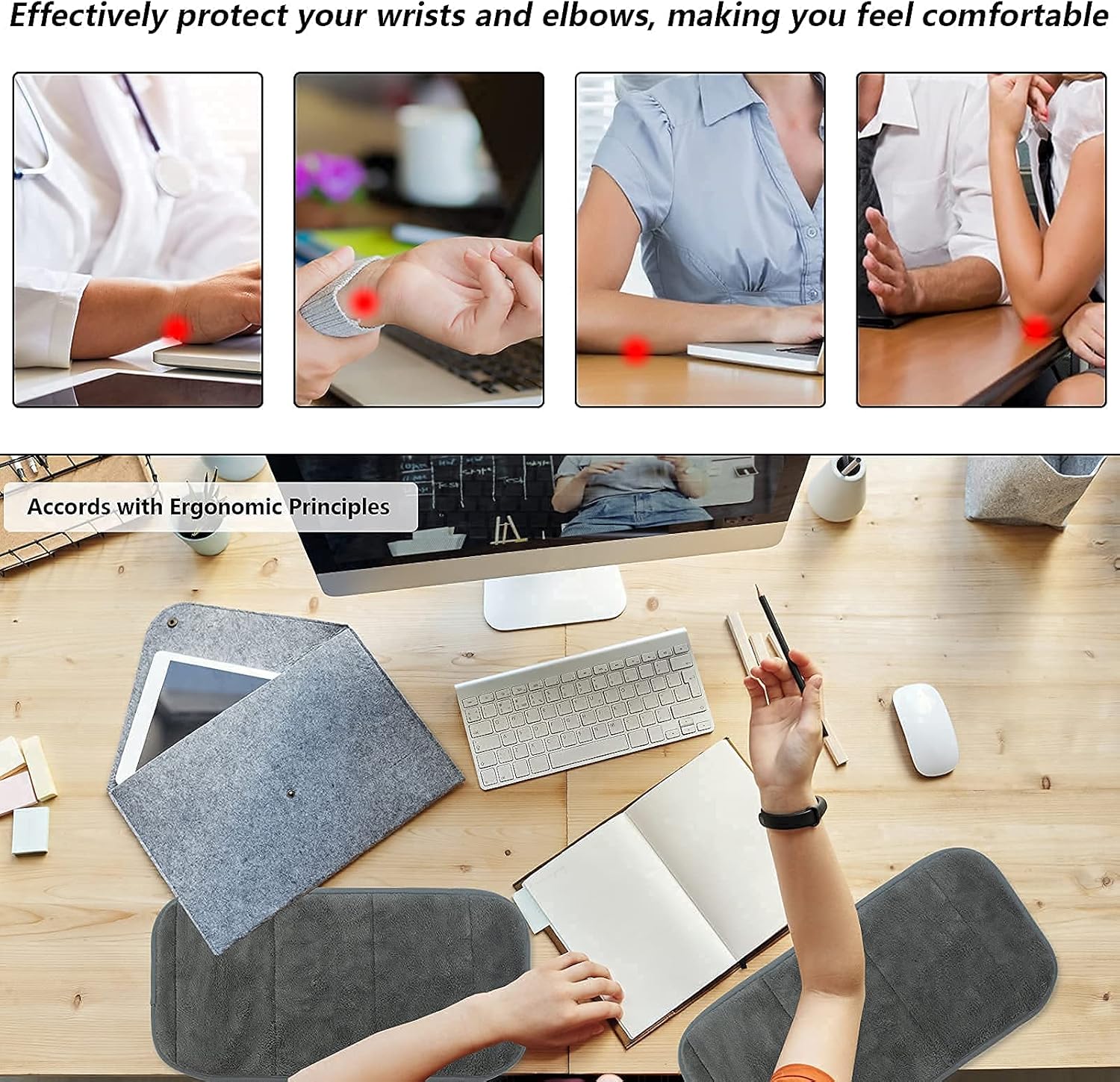 2 Sets Upgrade Computer Wrist Elbow Pad, DILIBRA Portable Memory Foam Arm Wrist Rest Pillow, Soft and Anti-Slip Wrist Support Mat for Keyboard Desktop Office Gaming - Alleviate Elbow Pain - Image 5