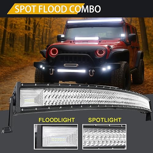 Miniatura 3 de Willpower Barra de luz LED curvada de 52 pulgadas de 675 W, combo de inundación puntual de triple fila LED todoterreno, luces de trabajo con soporte