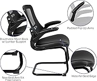 Vista 4 de EMMA + OLIVER Silla de recepción lateral con base de trineo de malla negra con asiento LeatherSoft y brazos abatibles