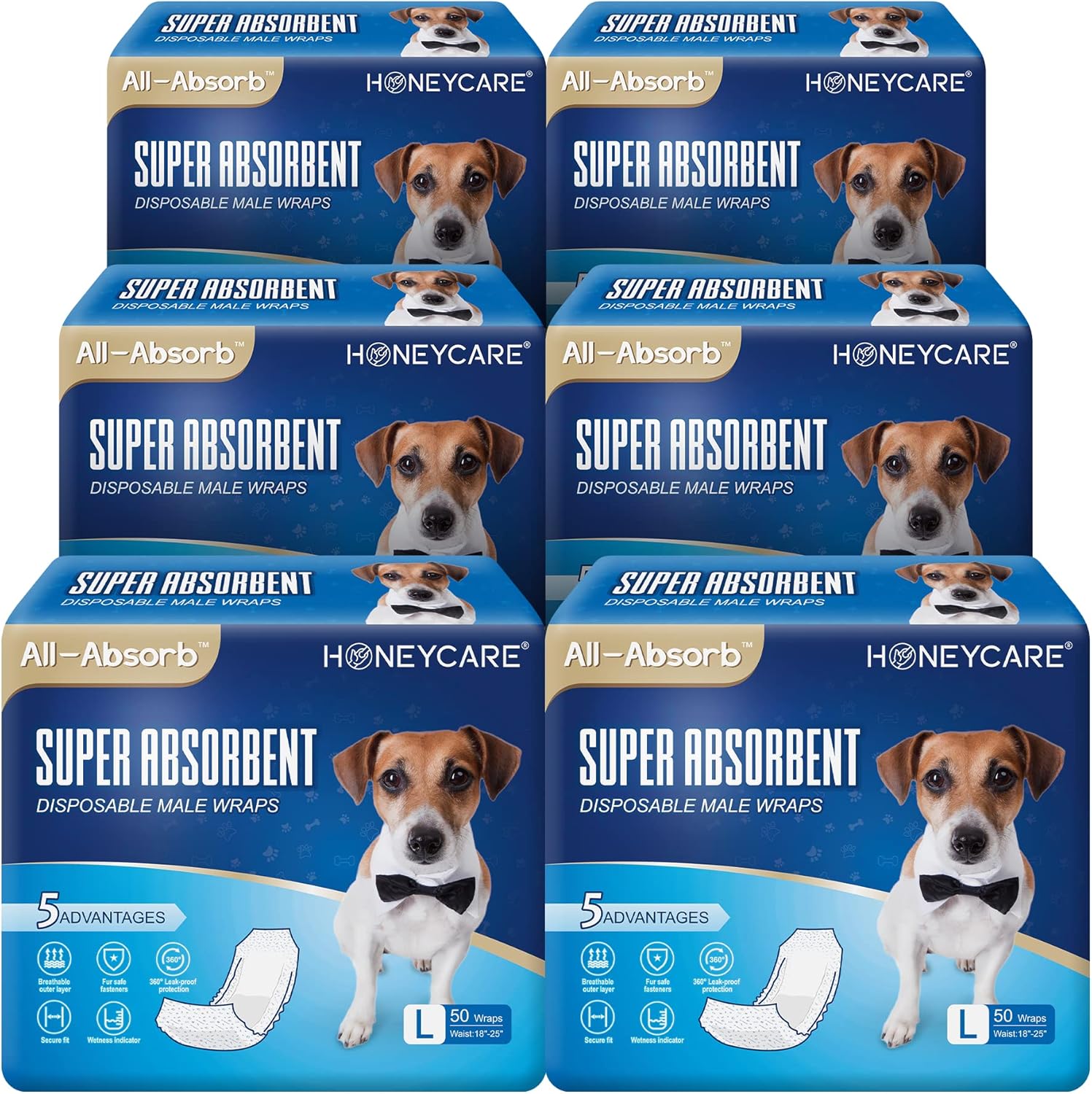 HONEY CARE AllAbsorb Large Size 300 Count Male Dog Wraps