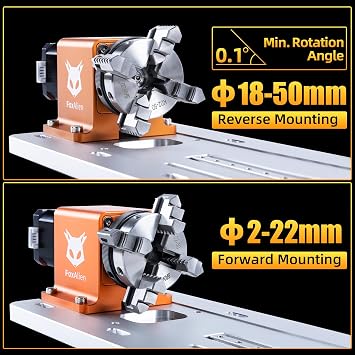 FoxAlien 4th Axis Rotary Engraving Module with 4 Jaw Chuck for Masuter Pro and Masuter 3, Reducing Ratio 30:1 for CNC Router Engraving Machine with NEMA17 Stepper Motor