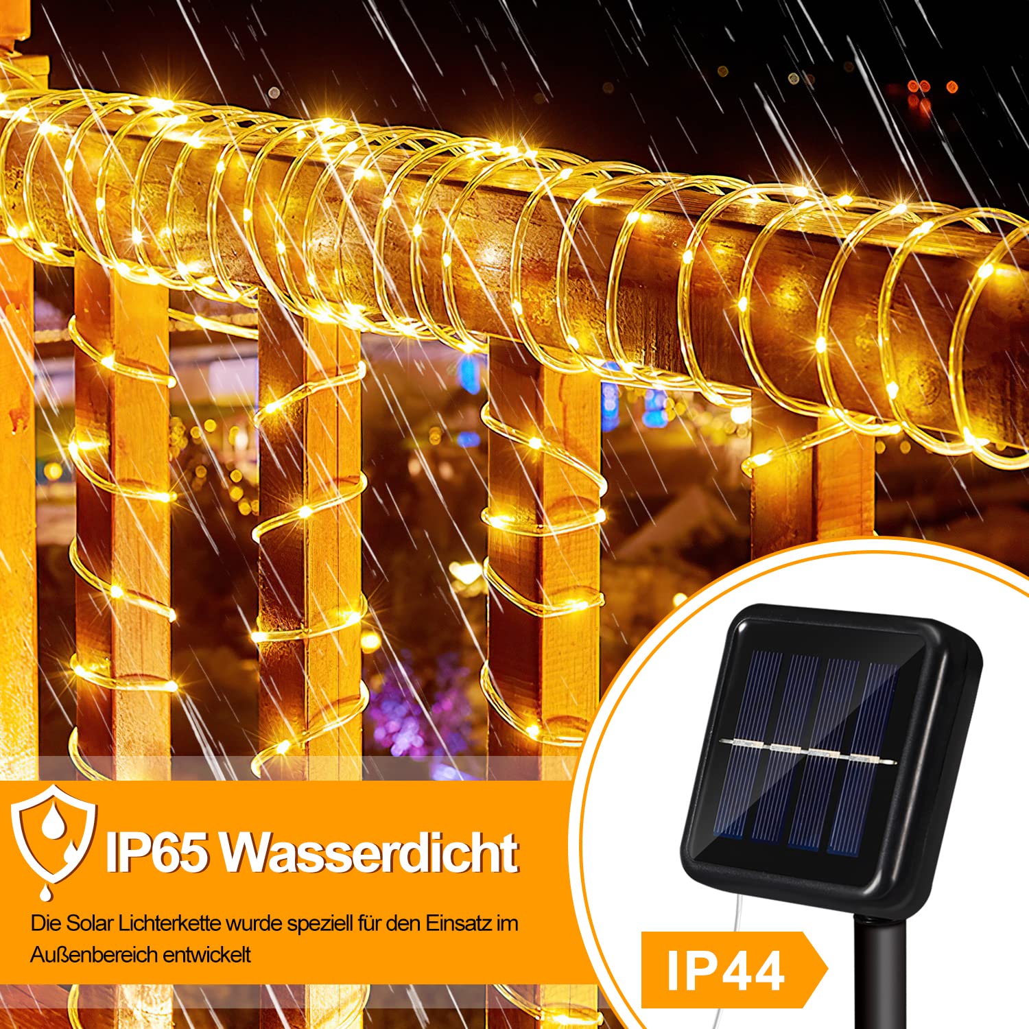 Gimisgu Solarny wąż świetlny, zewnętrzny, 20 m, 200 diod LED, ciepła biel, wodoszczelność IP65, 8 trybów oświetlenia, łańcuch świetlny do użytku na zewnątrz, dekoracyjne oświetlenie ogrodowe
