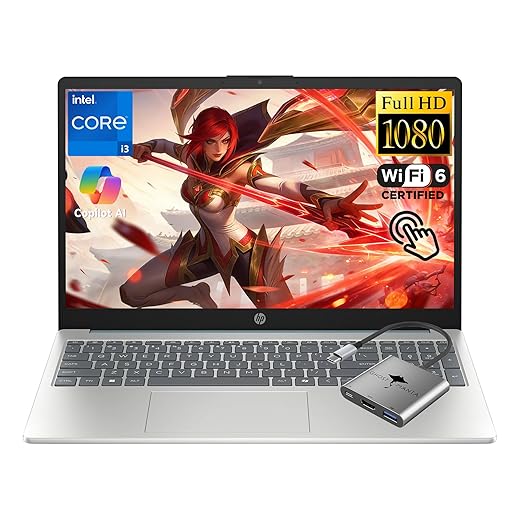 HP 15.6" FHD Touchscreen Laptop, Intel 8-Core i3-N305, 16GB RAM 512GB SSD, Copilot AI WiFi 6 Win11 Numeric Keypad Webcam Computer for Creator Designer Business Gaming Student Work w/GM Accessor
