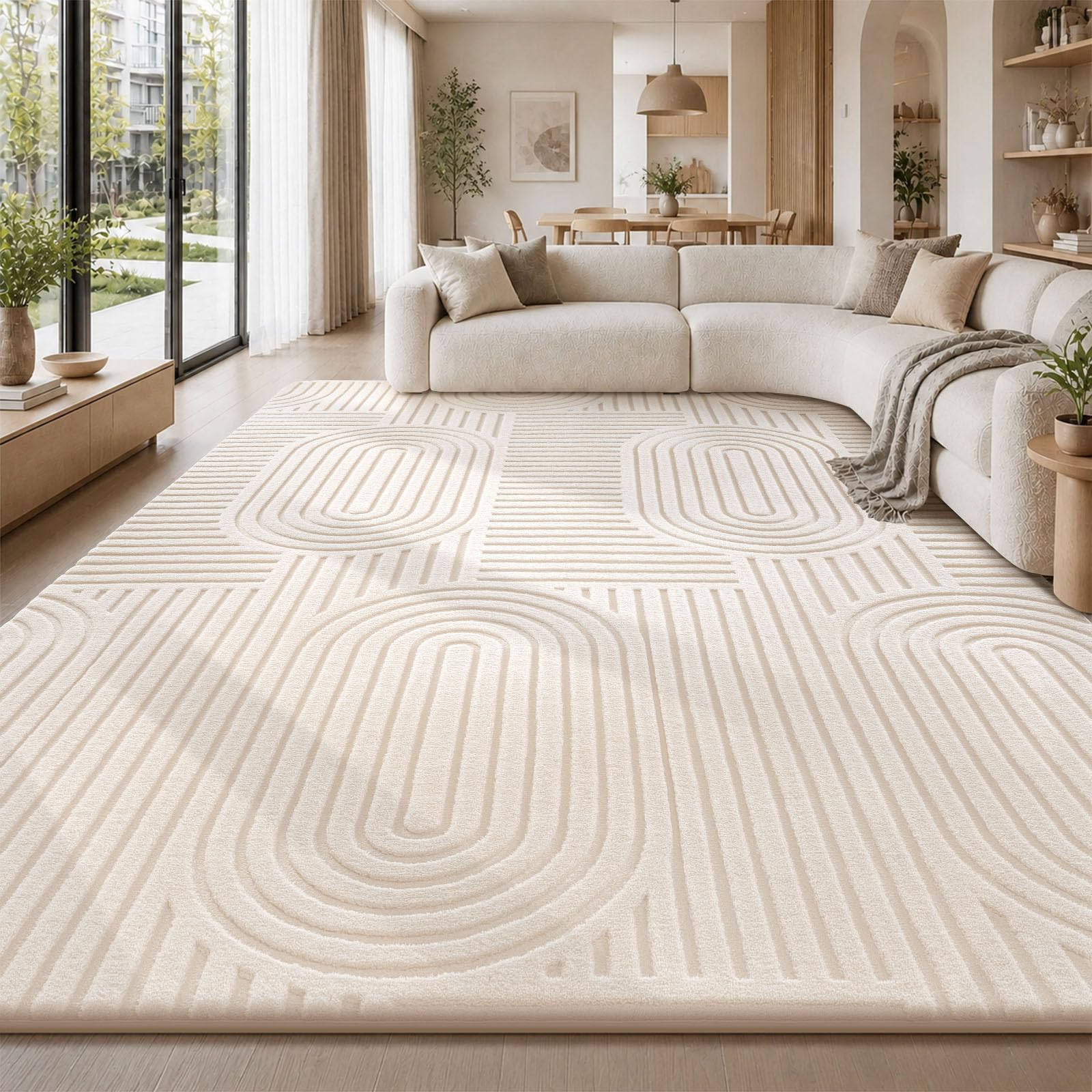 Treeboy Large Rugs Living Room 200x300 cm, Washable Cream Rug for Bedroom — image 1