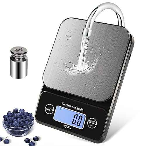 Báscula de alimentos impermeable IPX7, 5 kg11 lb0.5 g de alta precisión digital para cocina, gramos y onzas, onzas y gramos para cocinar y hornear