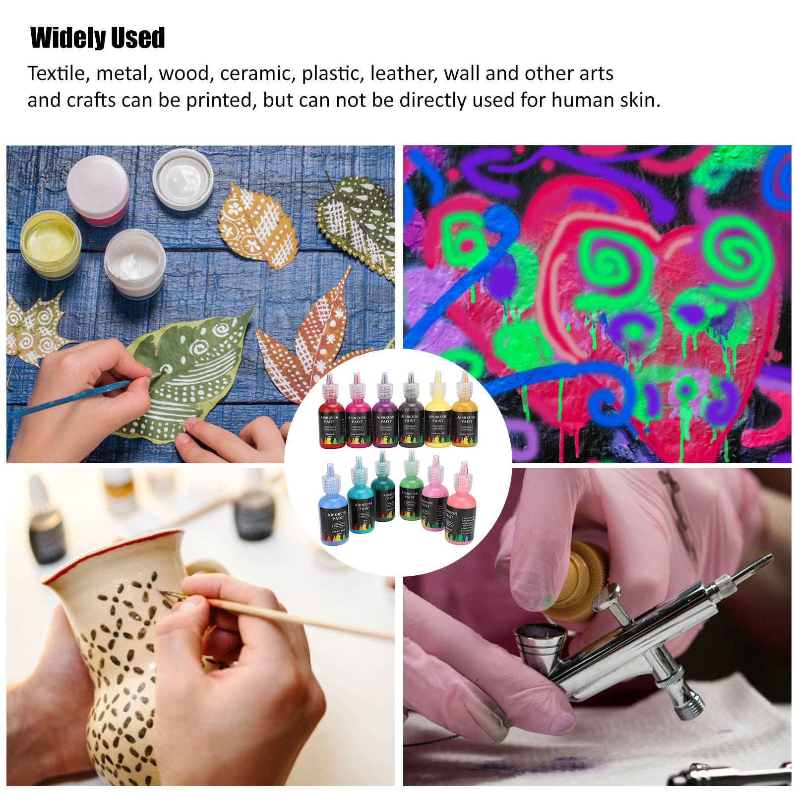 Encre liquide 12 couleurs pour aérographe DIY, ensemble de peintures acryliques solubles dans l’eau, contenant au total 348 ml, avec des teintes mates et éclatantes, idéal pour vos