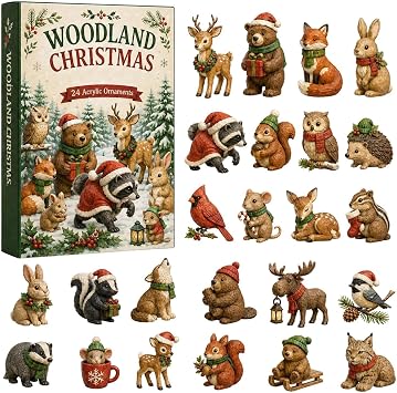 Christmas Calendar Advent Cute 2D Forest Animal Acrylic Ornaments