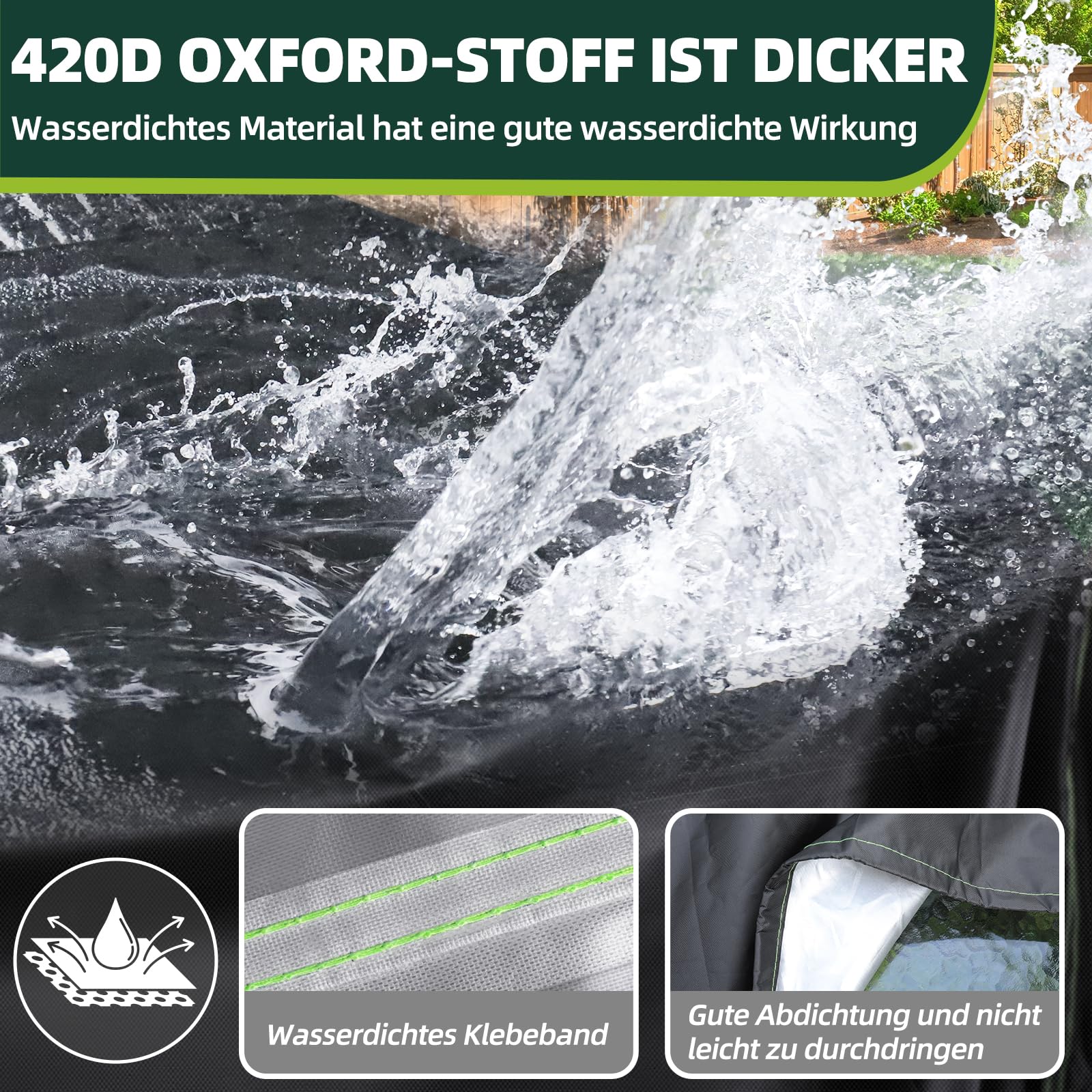 Gartenmöbel Abdeckung Wasserdicht, 420D Winterfest 300x200x90cm