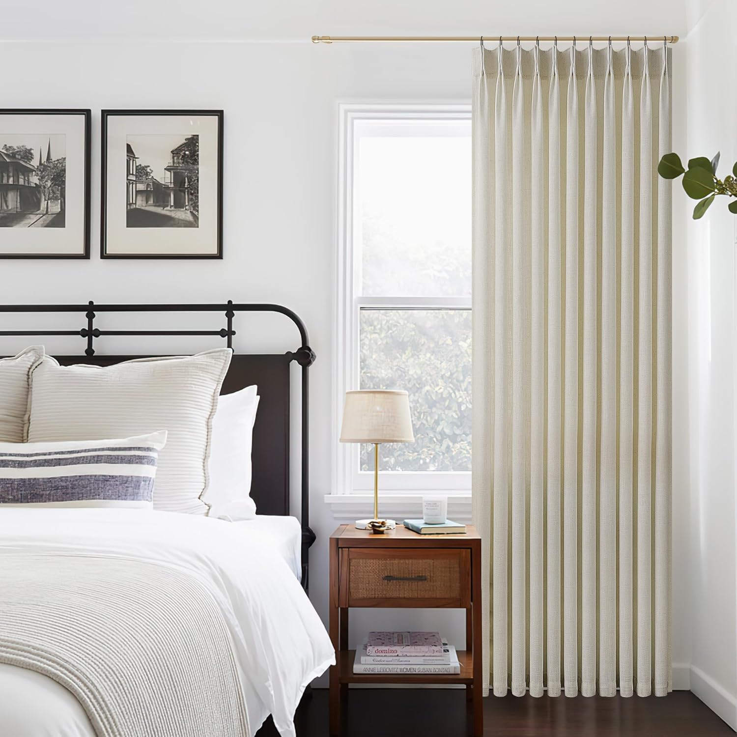 Extra Wide Pinch Pleated Linen Curtains 102 Inches Long 70 Inch Width Linen Flax Light Filtering Window Curtains 102 Inch for Living Room Bedroom Patio Pinch Pleat Drapes Hooks Rings 1 Panel 70x102 Linen 70"W x 102"L (Pack of 1)