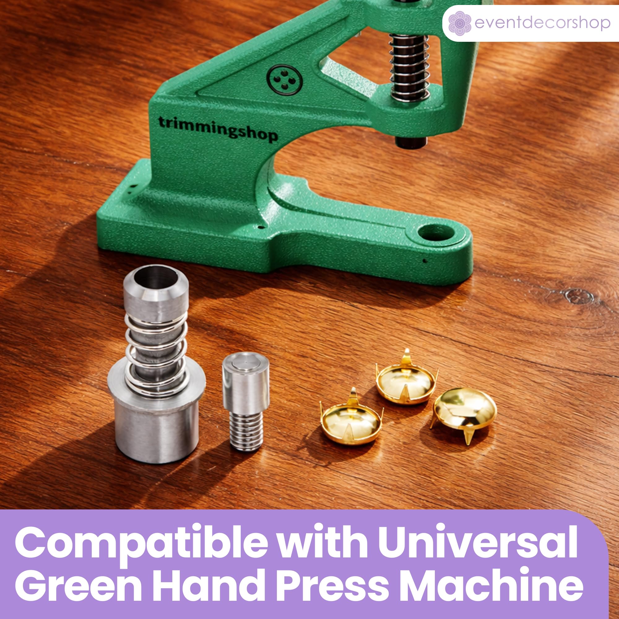 Event Decor Shop Juego de troqueles de 6 mm con cabeza redonda de cúpula punk, herramienta de instalación con máquina de prensa manual verde para proyectos de bricolaje, manualidades en cuero, ropa