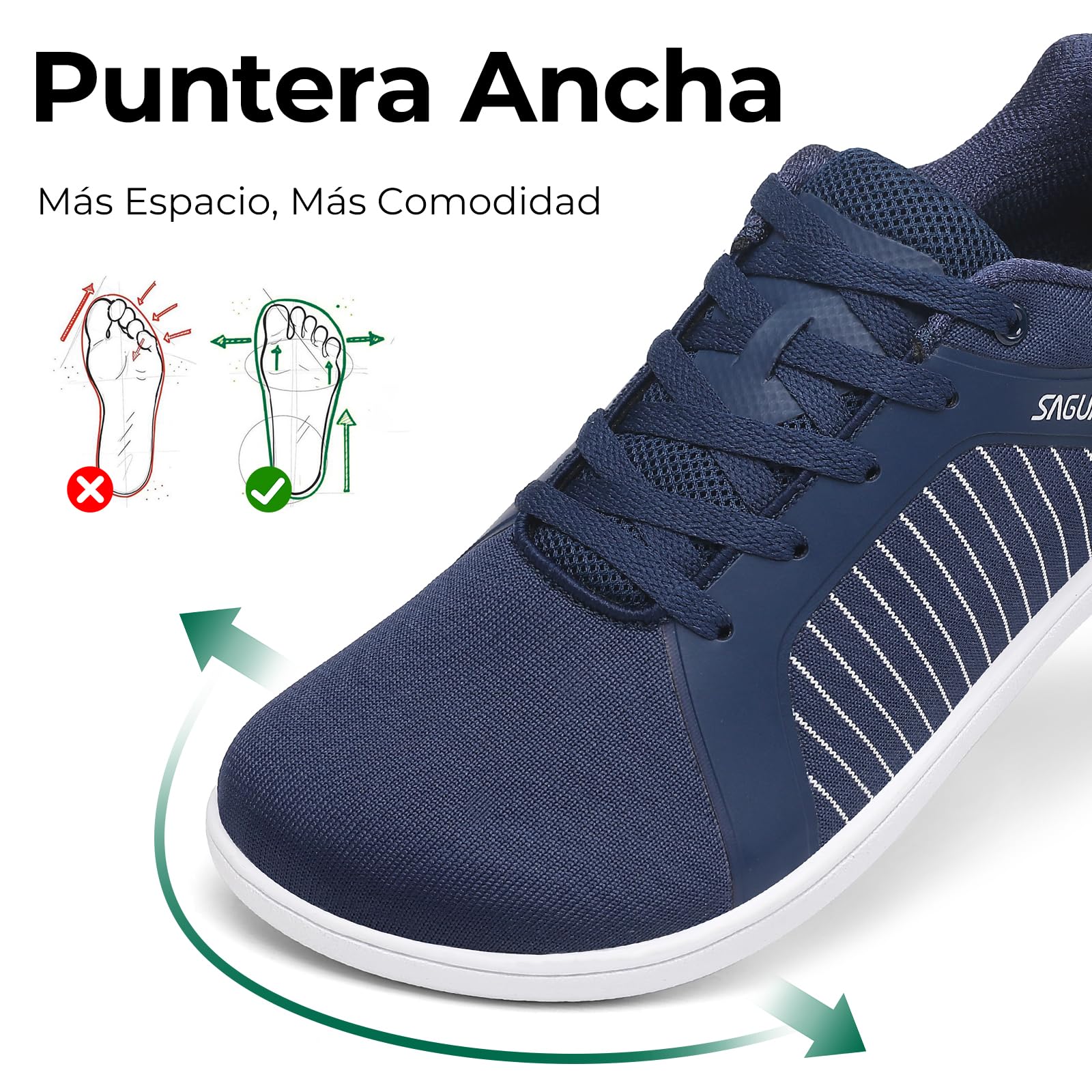 SAGUARO Hombre Zapatillas Barefoot Casual con Puntera Ancha para Uso Diario en Ciudad,Escuela y Viaje Gr.36-48