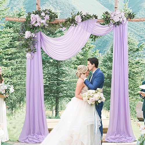 Cortinas de arco de boda, 2 paneles de 6 yardas, cortinas de tela transparente color morado claro para decoración de arco de boda, fiesta, cortinas