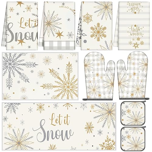 Nuanchu Winter Kitchen Home Decor Set Christmas Let It Snow