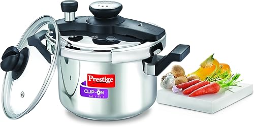 Prestige Mini olla a presión de acero inoxidable con base de inducción con clip, 3 litros7.087 in, plata metálica