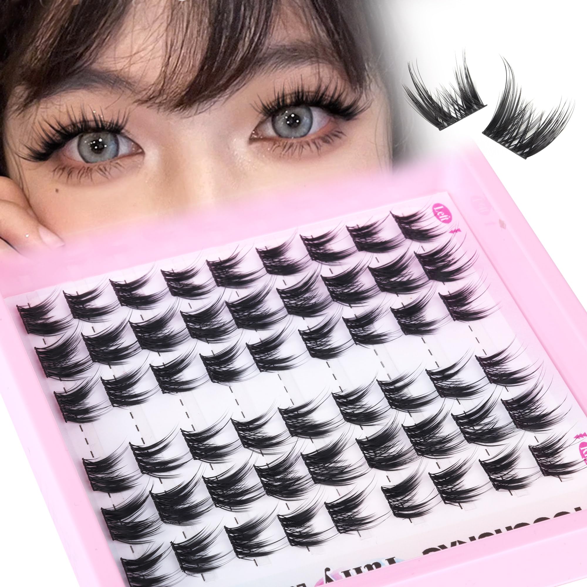 TOOCHUNAG Wispy Eyelash Clusters Manga Lashes Clusters 14mm Natural Lashes Extension C Curly Round Eye Lash Clusters for